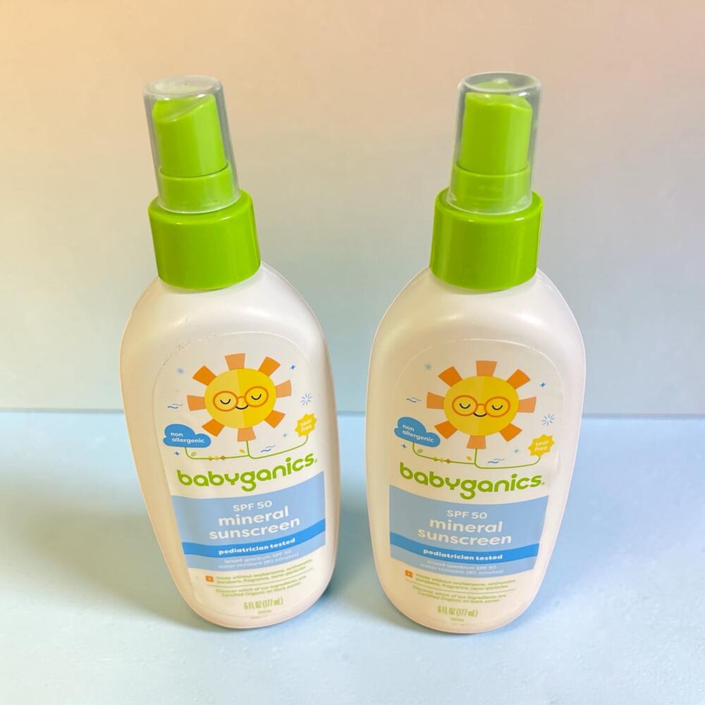 2 pk Babyganics Sunscreen Spray Mineral Based SPF50 6 fl oz Tear Free NEW Baby